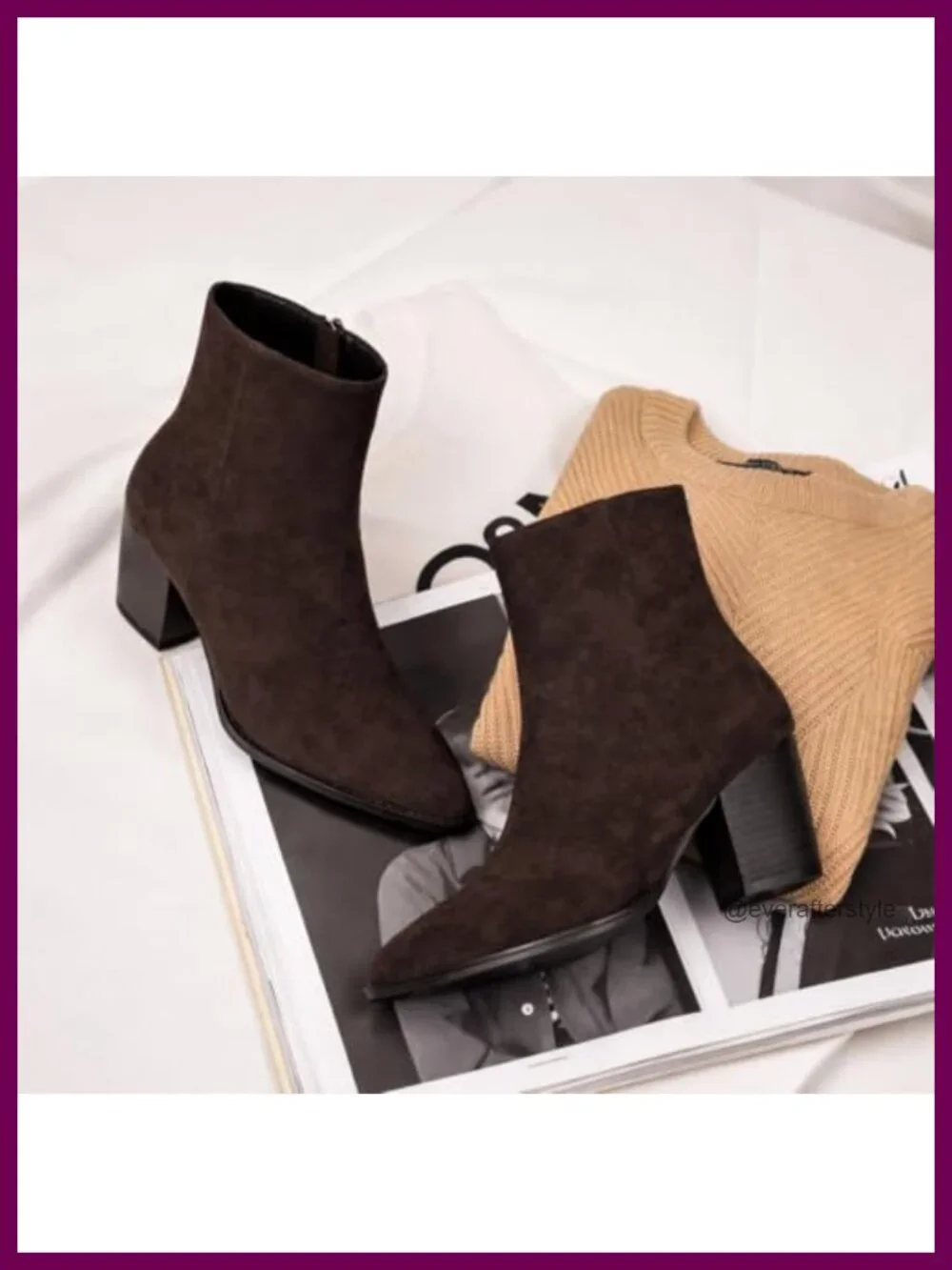 Women's Pointed Toe Faux Suede Ankle Boots Block Heel 2.56
